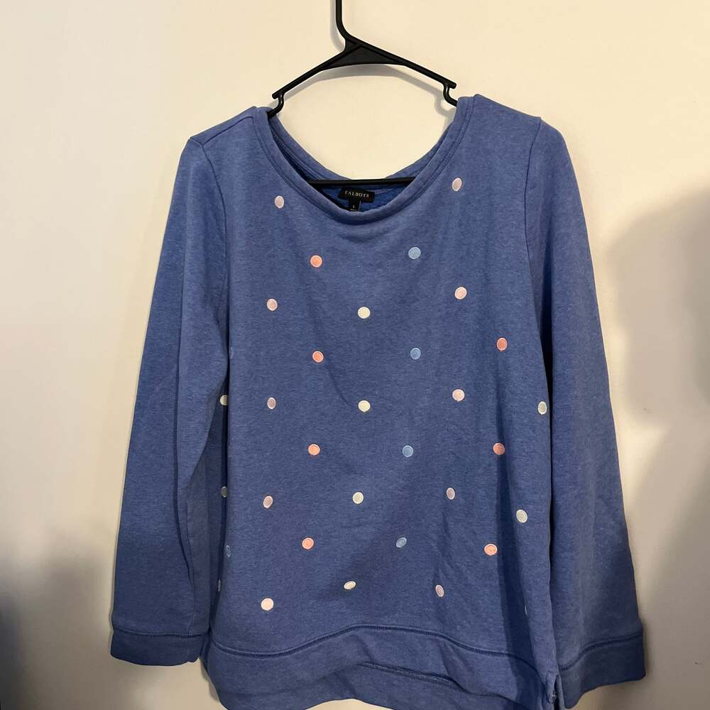 Talbots Embroidered Colorful Polka Dot Cotton Blend Sweatshirt Large